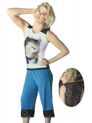 Berrak Kadın Yüz Baskılı Kapri Takım 2678