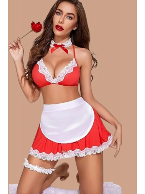 Fantezi Şık Hizmetci Kenarları Dantel İle Süslenmiş Kostüm  52005BKR