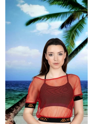 File Kollu Kırmızı Pareo Mayo Üstüne Giyilebilirmodel 109