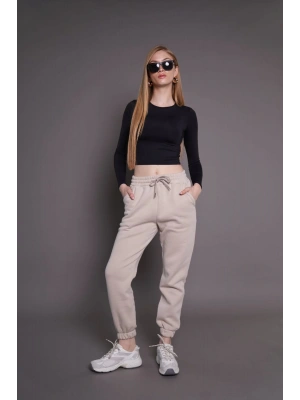 Jogger 3 İplik Şardonlu Cepli Tek Alt Siyah Siyah Sütlü Kahve