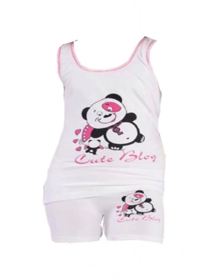 Kız Ayı Baskılı Geniş Askılı Elastane Takım