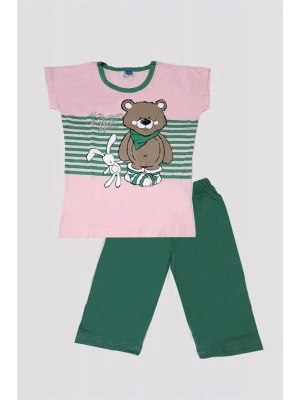 Kız Çocuk Ayıcık Desenli Alt Üst Pijama Takımı