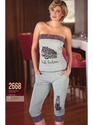 Leopar Desenli Straplez Takım