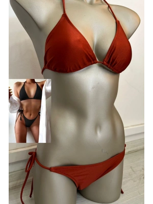 Özel Tasarım Bağlamalı Kiremit Rengi Bikini Takımı