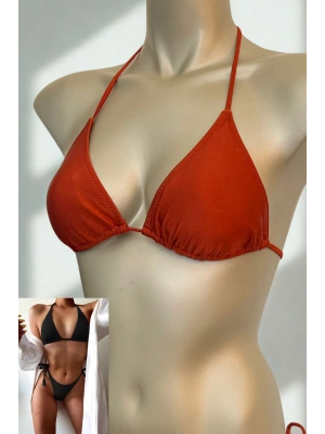 Özel Tasarım Bağlamalı Kiremit Rengi Bikini Üst