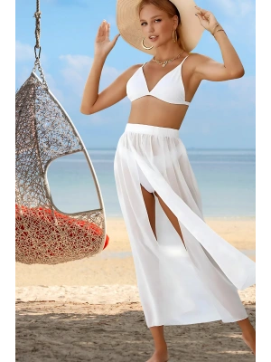 Özel Tasarım Bikini & Mayo Üstüne Beli Kuşaklı Bağlamalı Beyaz Süprem Tül Uzun Pareo