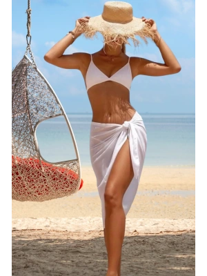 Özel Tasarım Bikini & Mayo Üstüne Uzun Beyaz Tül Pareo