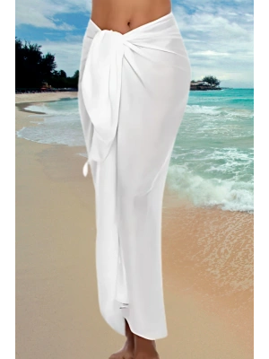 Özel Tasarım Bikini & Mayo Üstüne Uzun Tül Beyaz Pareo