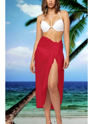 Özel Tasarım Bikini & Mayo Üstüne Uzun Tül Kırmızı Pareo