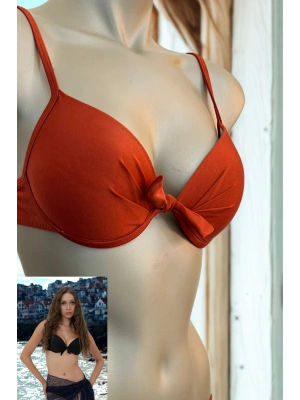 Özel Tasarım Fiyonklu Şık Kiremit Rengi Bikini Üst