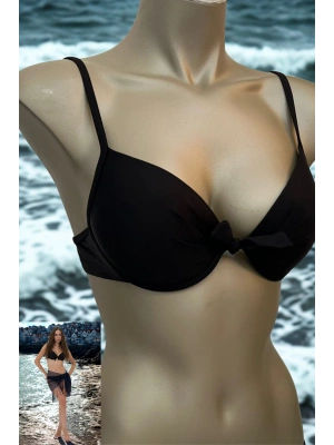Özel Tasarım Fiyonklu Şık Siyah Bikini Üst