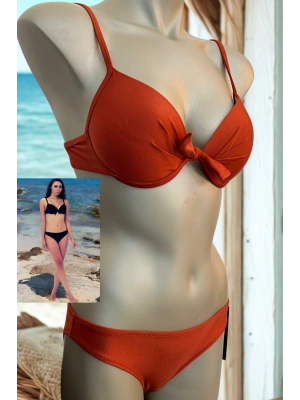 Özel Tasarım Ön Kısmı Fiyonk Kiremit Rengi Bikini Takımı