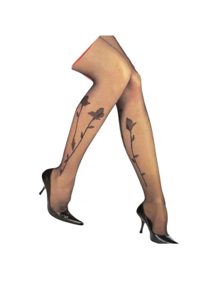 Penti Anemon Çiçek Desenli Siyah Külotlu Çorap