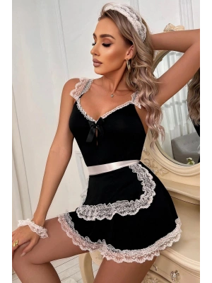 Siyah Dantelli Hizmetci Kostüm 52042