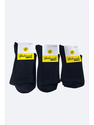 Yalıncak Yarım Konç Kolej Çorap Siyah Renk 12 Adet Desensiz Model