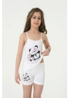 Berrak Kız Ayı Baskılı İp Askı Elastane Takım
