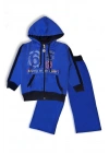 Erkek Çocuk Saks Mavisi Kapşonlu Fermuarlı Eşofman Takımı