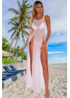 Özel Tasarım Bikini & Mayo Üstüne Beyaz Uzun Yırtmaçlı Pareo Elbise