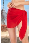 Özel Tasarım Bikini & Mayo Üstüne Kırmızı Tül Pareo