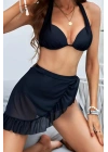 Özel Tasarım Bikini & Mayo Üstüne Siyah Şık Fırfırlı Plaj Pareo