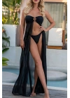 Özel Tasarım Bikini & Mayo Üstüne Siyah Uzun Yırtmaçlı Pareo