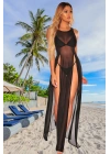 Özel Tasarım Bikini & Mayo Üstüne Siyah Uzun Yırtmaçlı Pareo Elbise