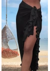 Özel Tasarım Mayo Üstü Süprem Tül Yanları Fırfırlı Siyah Pareo