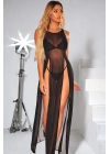 Siyah Yanlardan Yırtmaçlı Uzun Fantezi Sexi Fantezi Gecelik Model 68000S