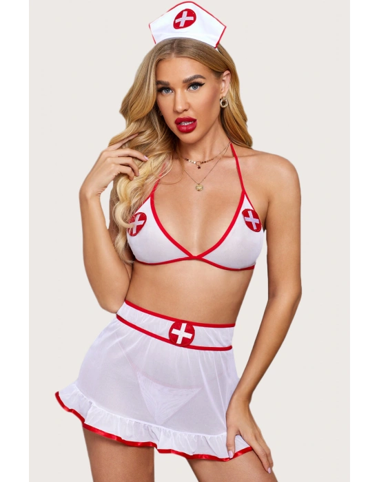 Anastasia Kırmızı Beyaz Fantezi Hemşire Kostüm 52032