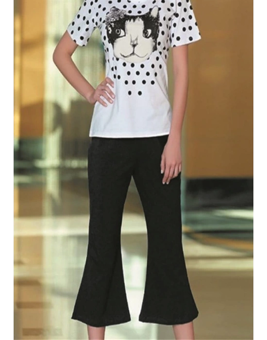 Berrak Kedi Baskılı Bayan Kaprili Takım 2465