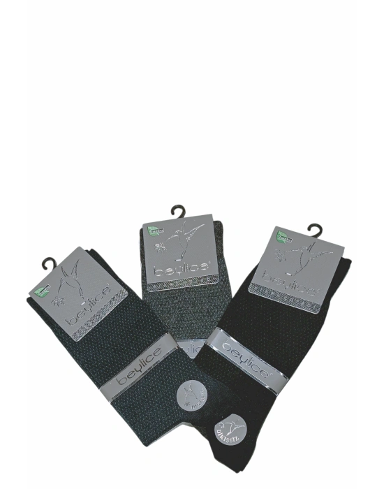 Beylice Desenli Bambu Dikişsiz Erkek Çorabı -Sıkmayan Lastik- Tavşan Kulağı Kavrayan Topuk 12 ADET