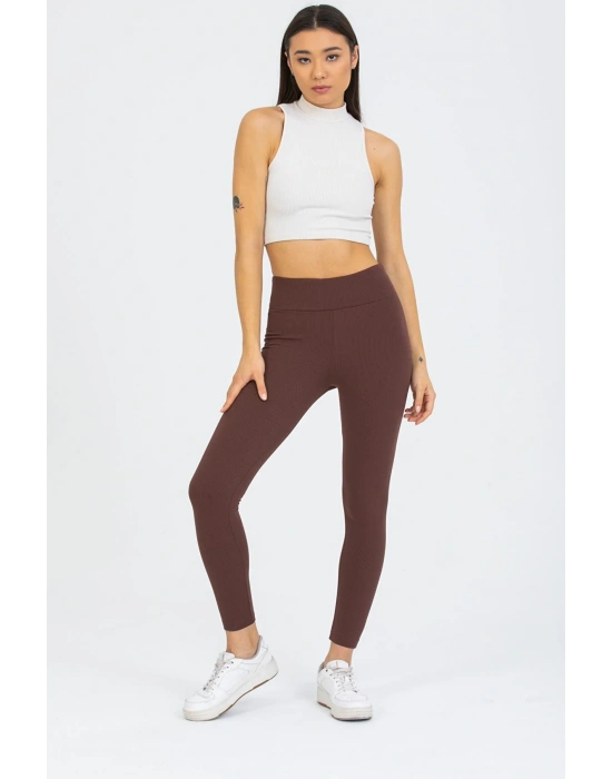 Derya Kurşun Kahverengi Yüksek Bel Fitilli Tayt 0608