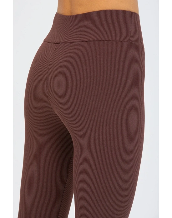 Derya Kurşun Kahverengi Yüksek Bel Fitilli Tayt 0608