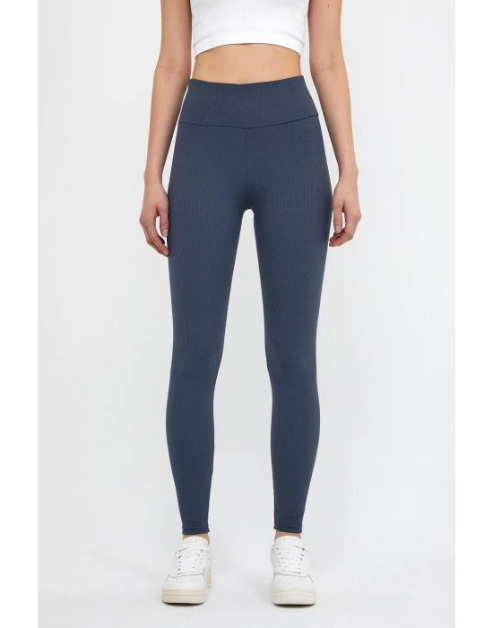 Derya Kurşun Lacivert Yüksek Bel Fitilli Tayt 0608