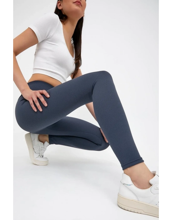 Derya Kurşun Lacivert Yüksek Bel Fitilli Tayt 0608