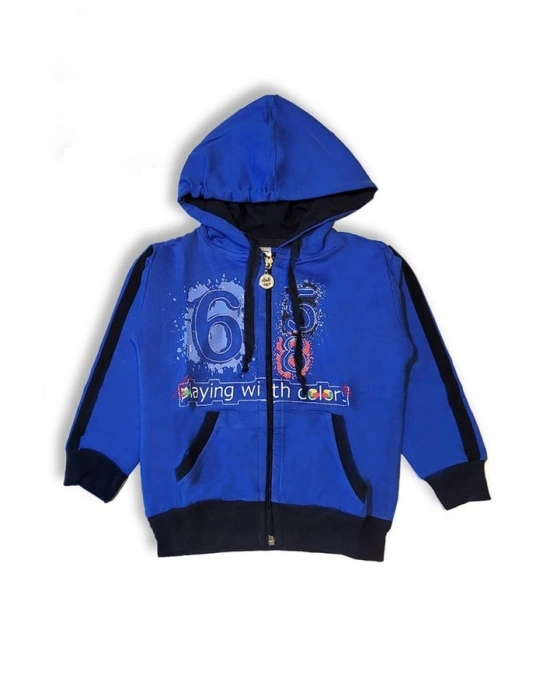 Erkek Çocuk Saks Mavisi Kapşonlu Fermuarlı Eşofman Takımı