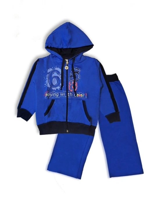 Erkek Çocuk Saks Mavisi Kapşonlu Fermuarlı Eşofman Takımı