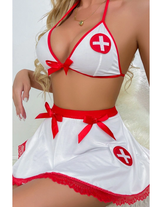 Fantezi Kırmızı Beyaz Fantezi Hemşire Kıyafeti 52033