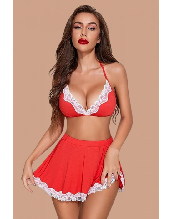 Fantezi Şık Hizmetci Kenarları Dantel İle Süslenmiş Kostüm  52005BKR