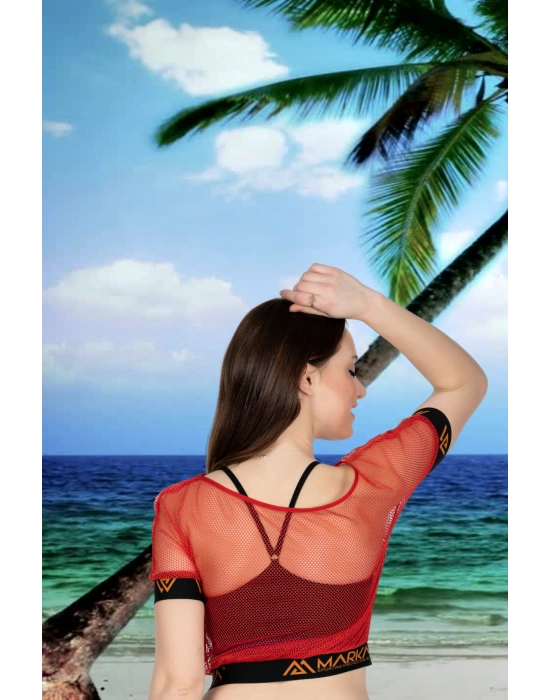 File Kollu Kırmızı Pareo Mayo Üstüne Giyilebilirmodel 109