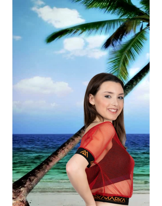 File Kollu Kırmızı Pareo Mayo Üstüne Giyilebilirmodel 109