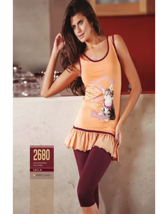 Kedi Baskılı Bayan Taytlı Takım 2680 Berrak Marka