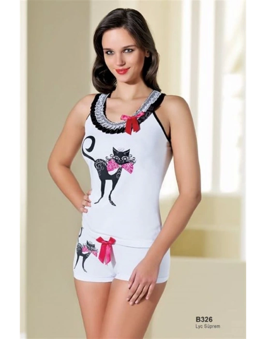 Kedi Baskılı Sporcu Şortlu Takım B326