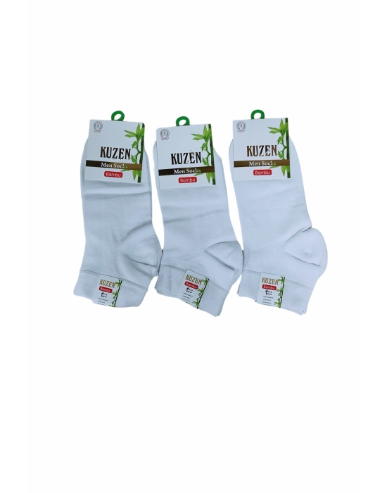 Kuzen Dikişsiz Yarım Konç Beyaz Bambu Erkek Çorap 12 Adet