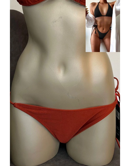 Özel Tasarım Bağlamalı Kiremit Rengi Bikini Alt