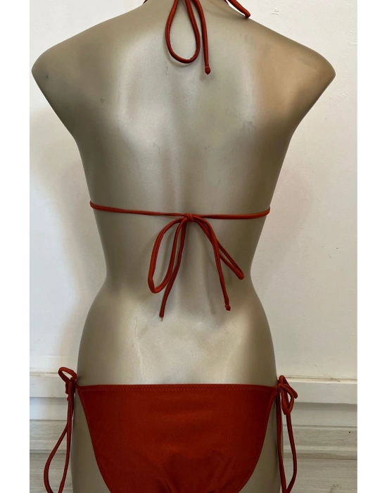 Özel Tasarım Bağlamalı Kiremit Rengi Bikini Alt