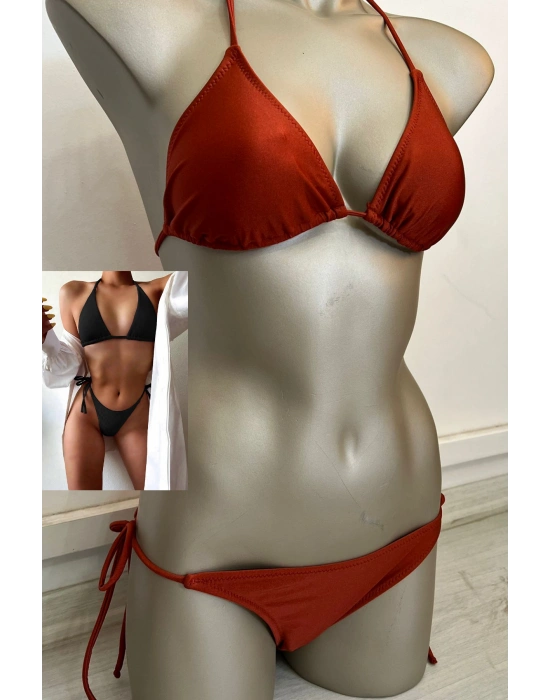Özel Tasarım Bağlamalı Kiremit Rengi Bikini Takımı
