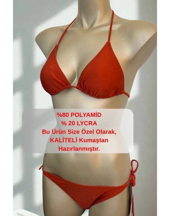 Özel Tasarım Bağlamalı Kiremit Rengi Bikini Takımı