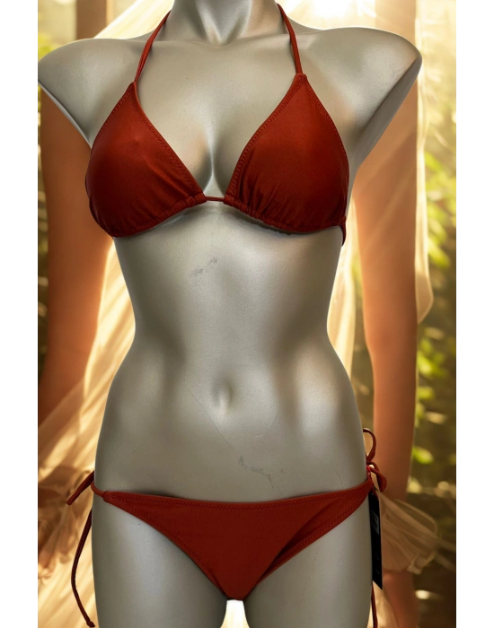 Özel Tasarım Bağlamalı Kiremit Rengi Bikini Takımı