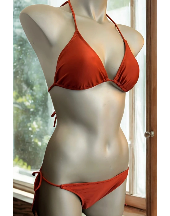 Özel Tasarım Bağlamalı Kiremit Rengi Bikini Takımı